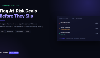 Pipeline risk agent flagging at-risk deals by joining CRM opportunities with warehouse payment data
