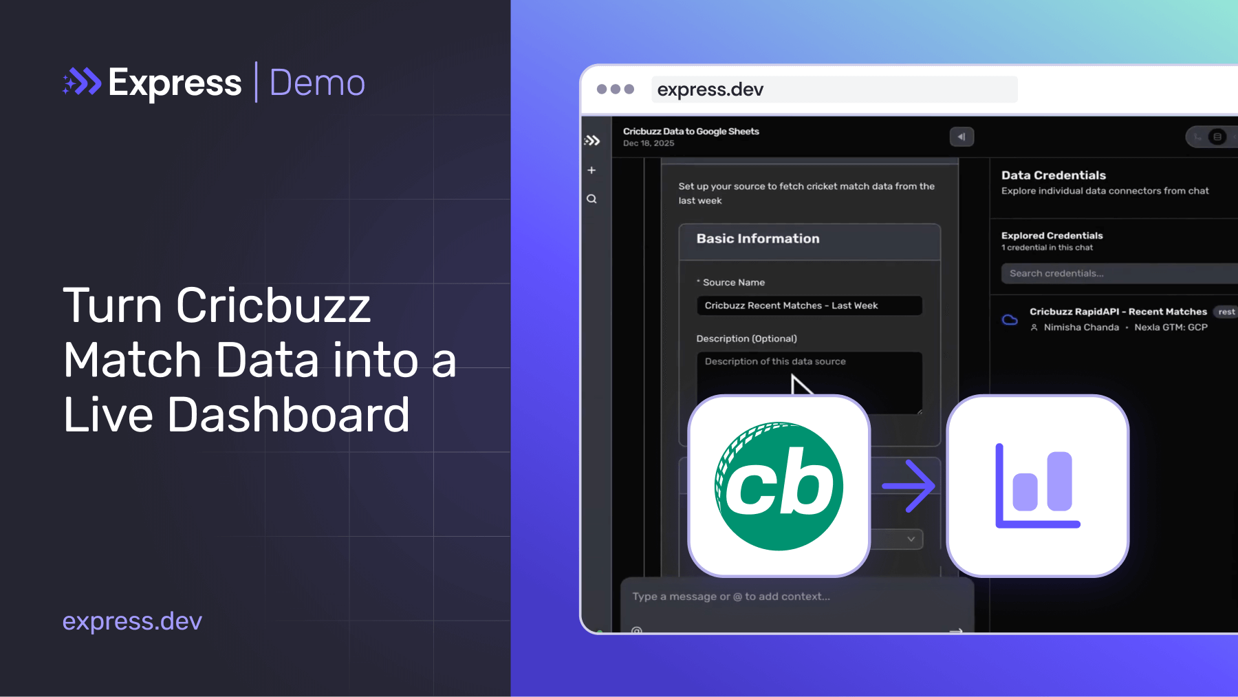 One Prompt Pipelines: Cricbuzz to Live Dashboard | Nexla Demo Center