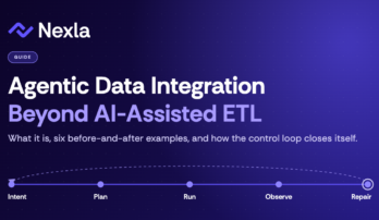 Agentic data integration: beyond AI-assisted ETL. Cover image showing the agent control loop from intent to plan, run, observe, and repair.